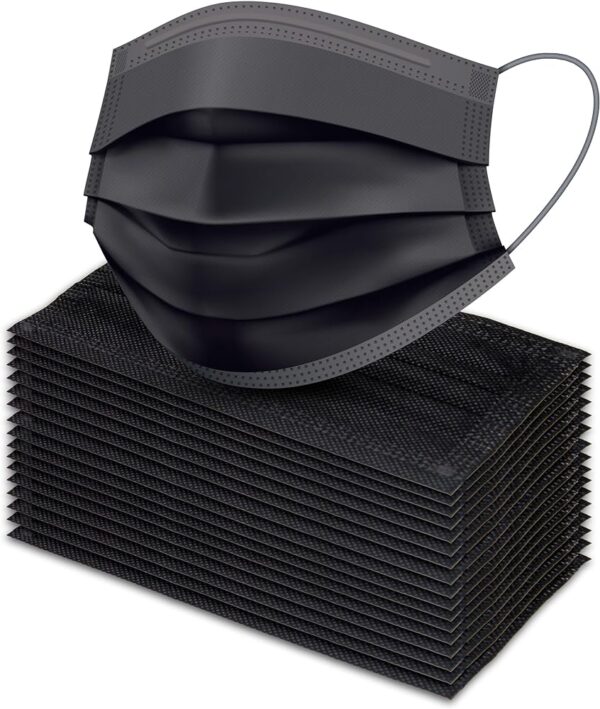 Black Medical Face Masks – 3-Layer Disposable, 100 pcs - Image 2
