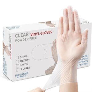 Clear Vinyl Gloves Powder-Free – 100 PCS | SIZE M |   Disposable Gloves for Beauty