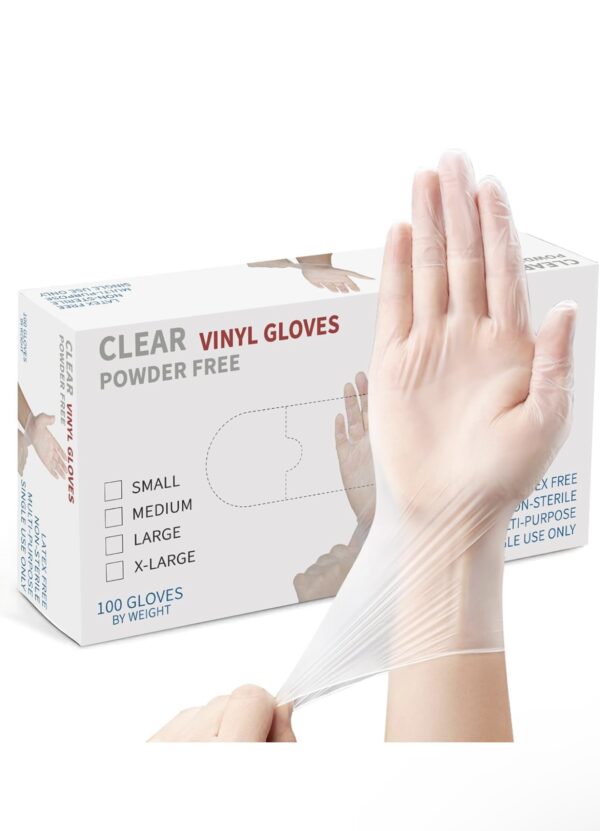 Clear Vinyl Gloves Powder-Free – 100 PCS | SIZE M |   Disposable Gloves for Beauty